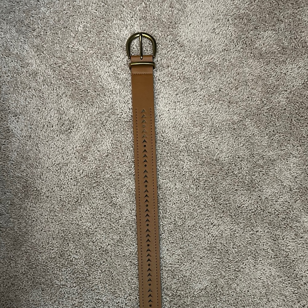 Light Brown Leather Belt with Gold Buckle